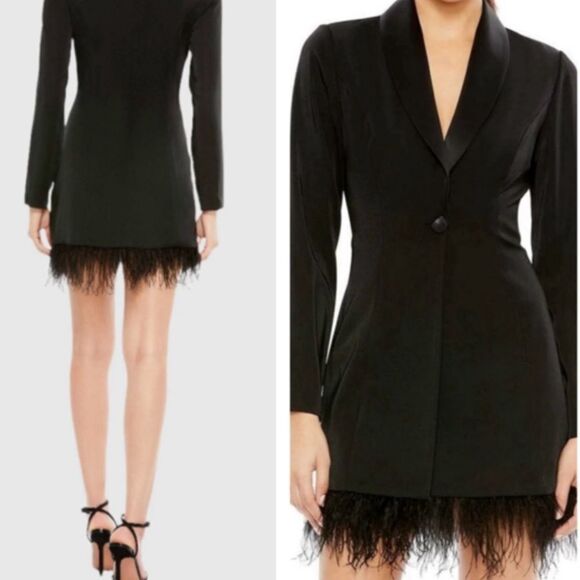 NWT Mac Duggal Women's Ieena Feathered Trim Tuxedo Dress Dress 26510 size 2 - Picture 7 of 7